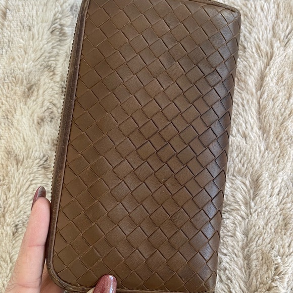 Bottega Veneta Handbags - Bottega Veneta Brown Intrecciato Zip-around Leather Wallet